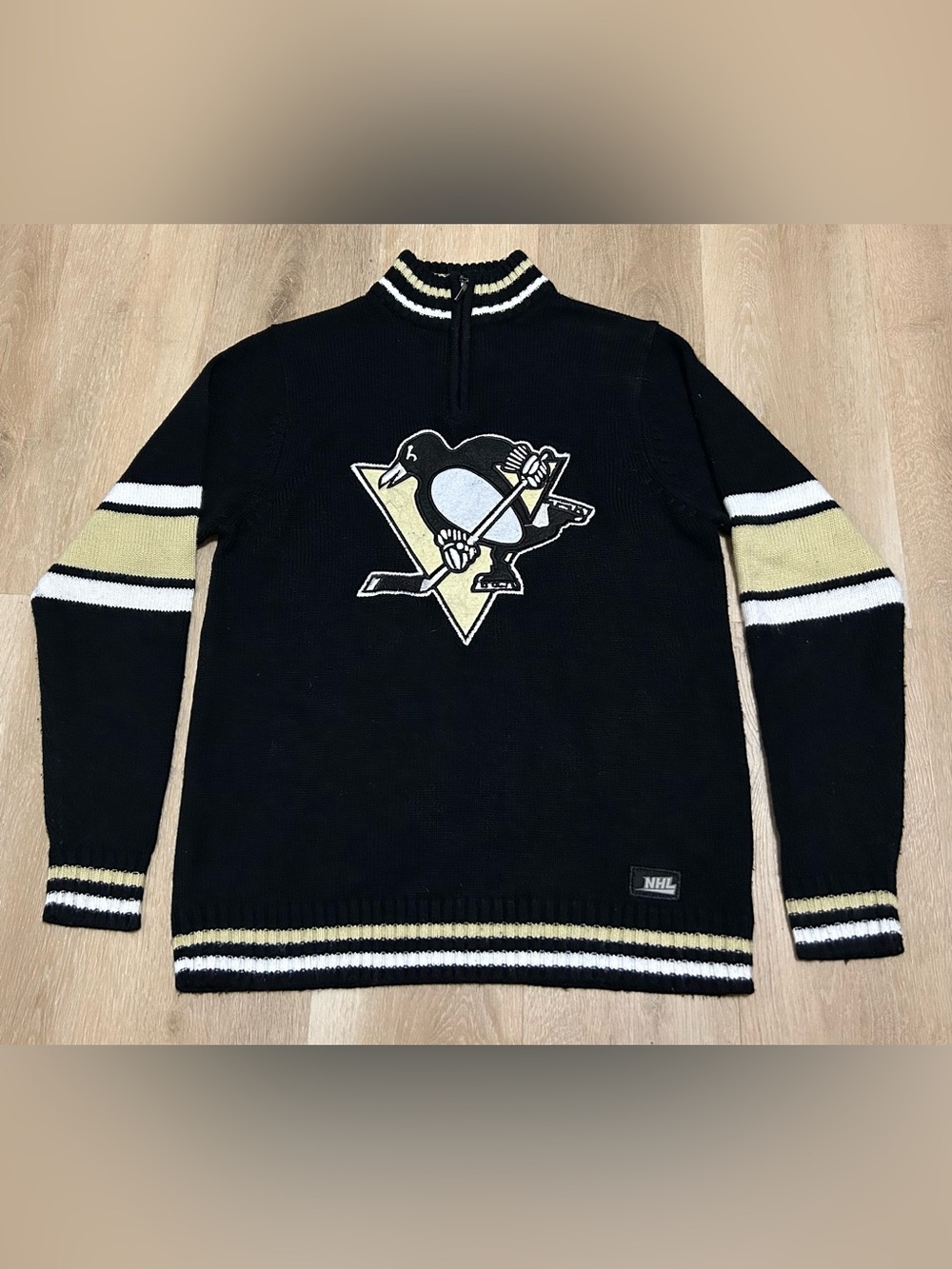 NHL Pittsburgh Penguins Black, Gold & White Half-Zip Sweater
